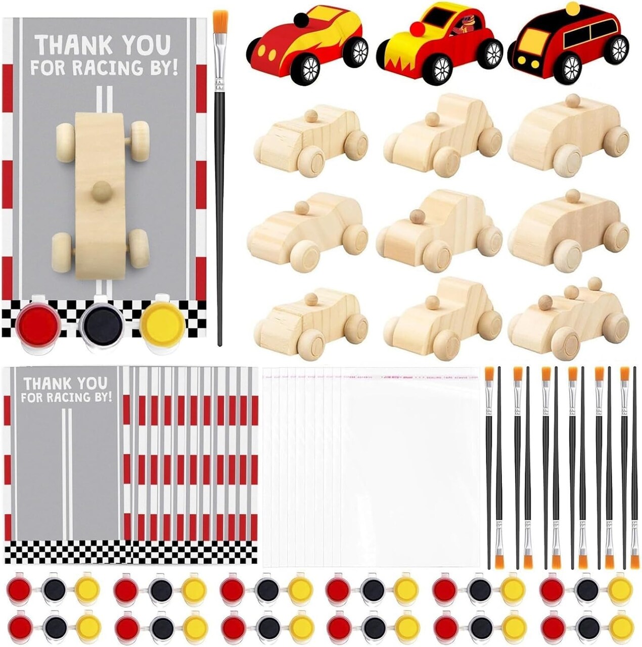 Race Car Party Decorations & Favors – 12 Unfinished Wooden Cars, Wheel-Themed Goodie Bag Stuffers for Boys’ Fast Car Birthday Party